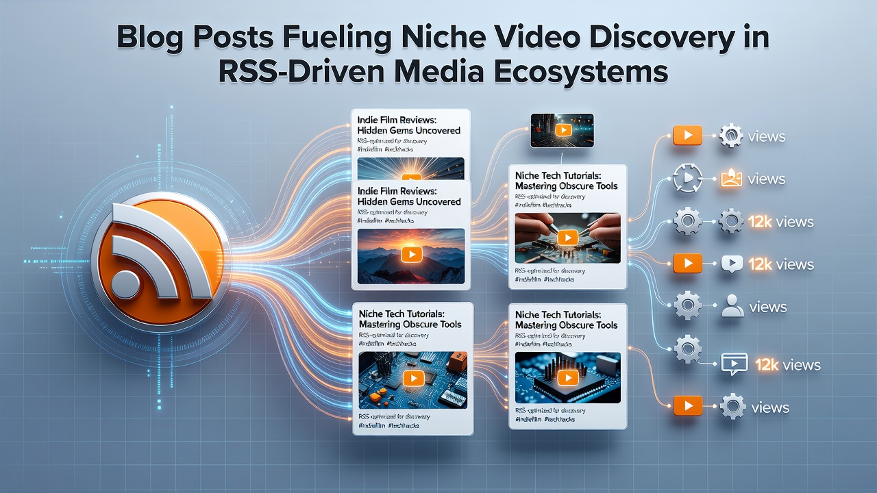 Visual representation of blog posts connecting users to niche gaming videos through RSS feeds on GamingWorldTV