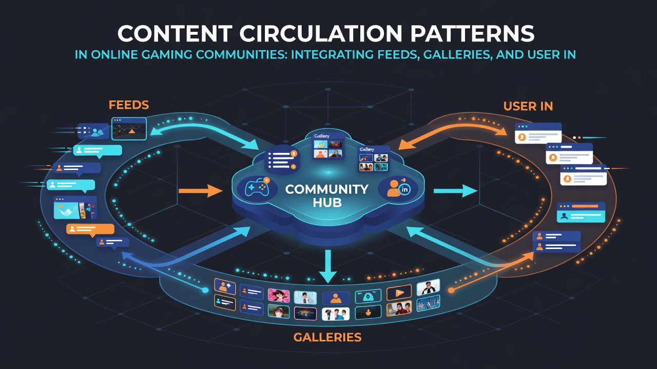 Diagram illustrating integration between user comments, shared galleries, and live feeds in gaming platforms