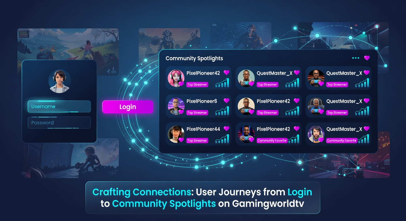 User dashboard on Gamingworldtv displaying personalized feeds, profile spotlights, and interactive community elements