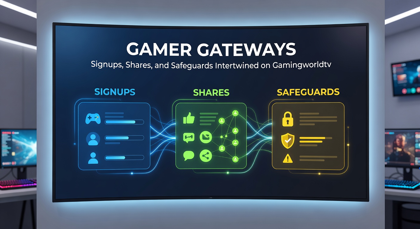 Close-up of Gamingworldtv dashboard highlighting secure sharing options, signup verification badges, and moderation alerts