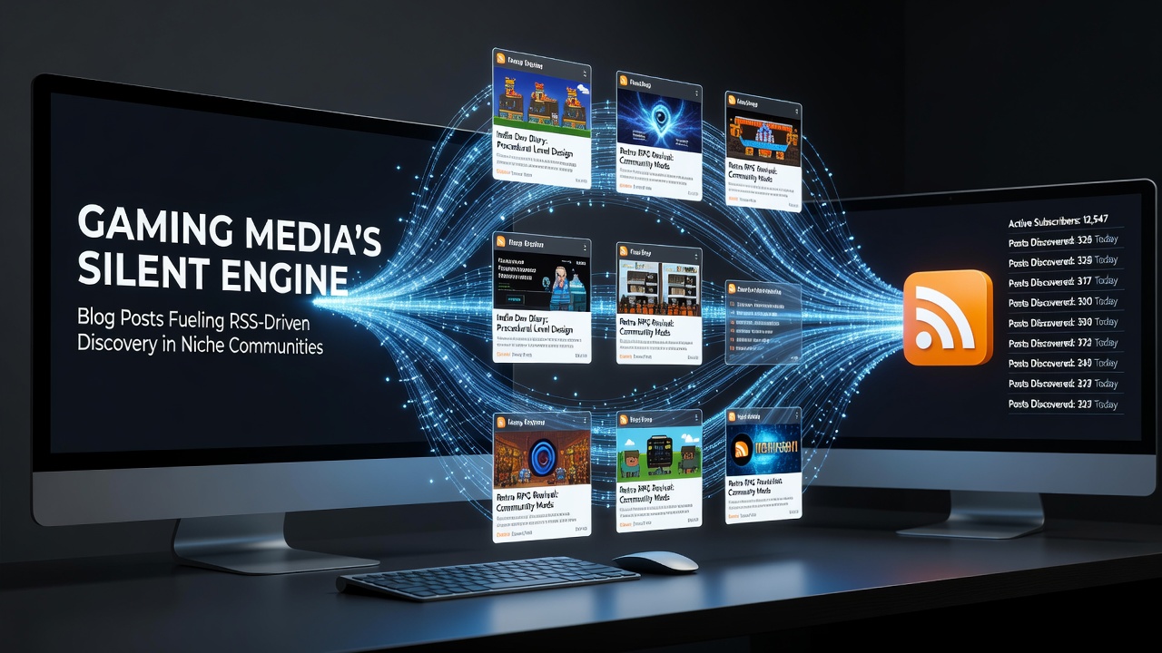 RSS feed structure pulling from gaming blog posts to deliver updates in specialized community channels