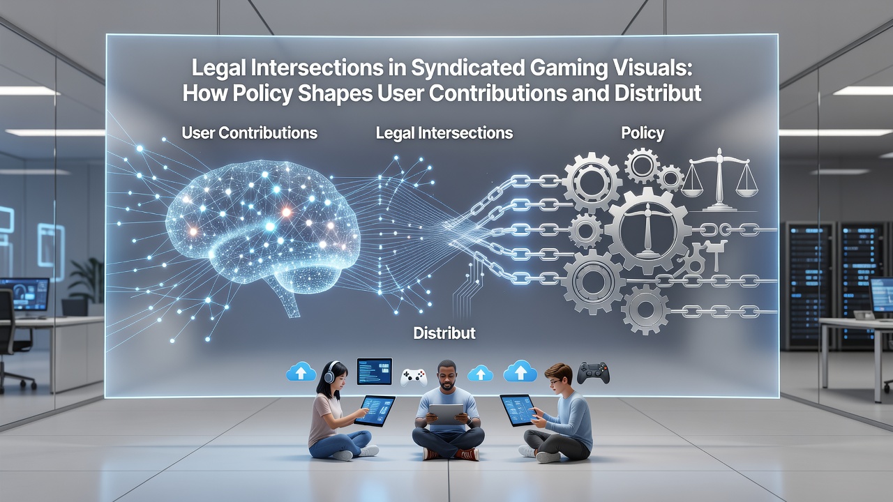 Diagram of content distribution channels with policy checkpoints and user contribution flows