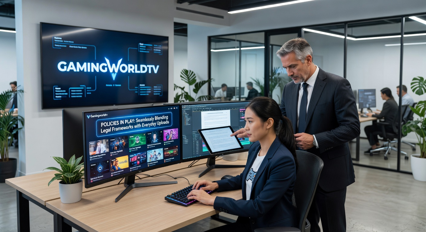 Close-up of a content moderation dashboard on Gamingworldtv, showing policy checks and approval workflows for user uploads