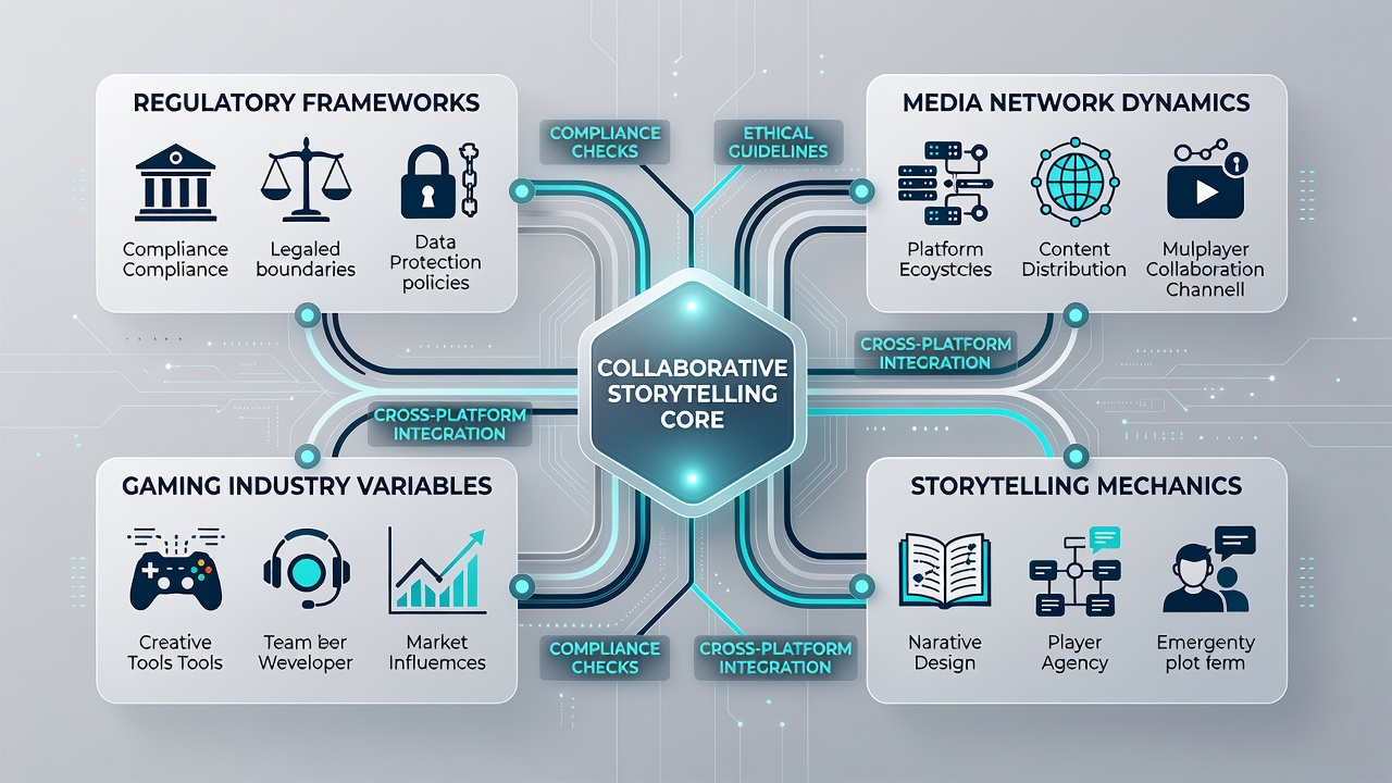 Collaborative storytelling session in a regulated gaming media network