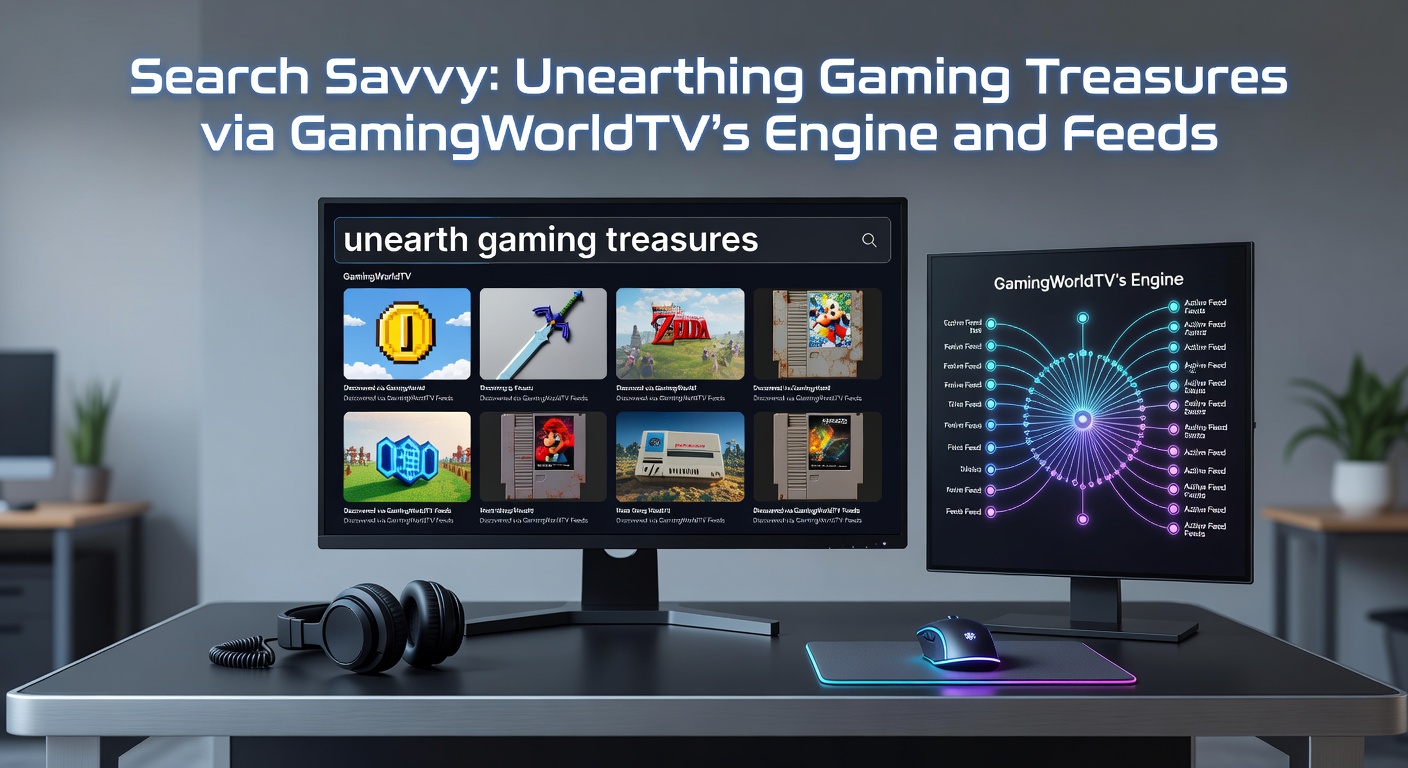 Vibrant graphic depicting RSS feed icons flowing into a gaming dashboard, with thumbnails of latest videos, photos, and highlights streaming in real-time