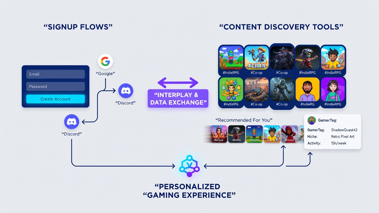 Screenshot showing content discovery interface linked to user profile data from signup