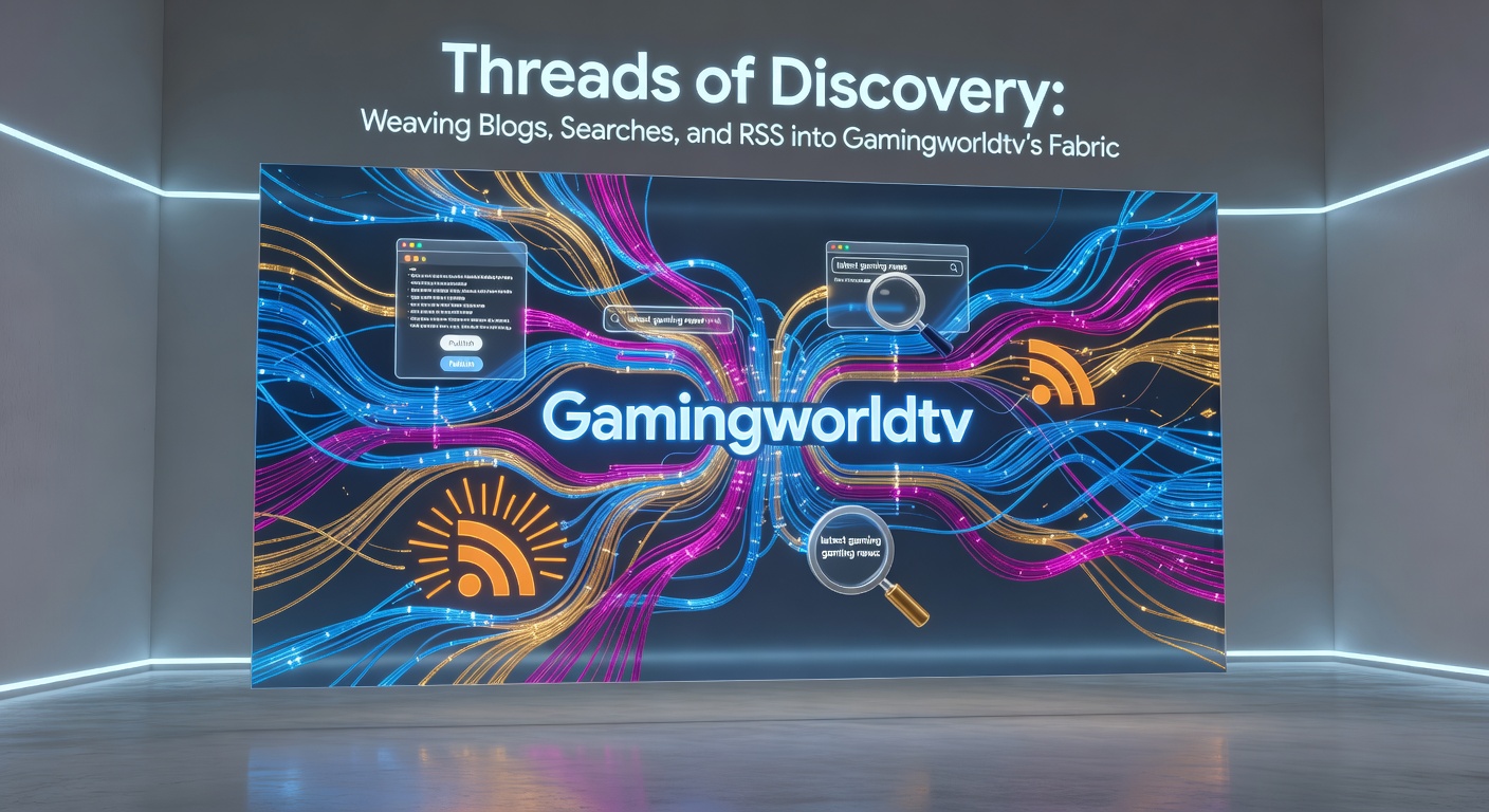 Dynamic visualization of search results blending blog excerpts, RSS feed icons, and gaming media previews on Gamingworldtv